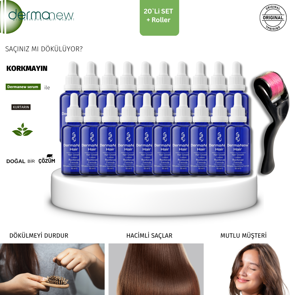 Dermanew Saç Bakım Serumu 20`Lİ SET + Roller 