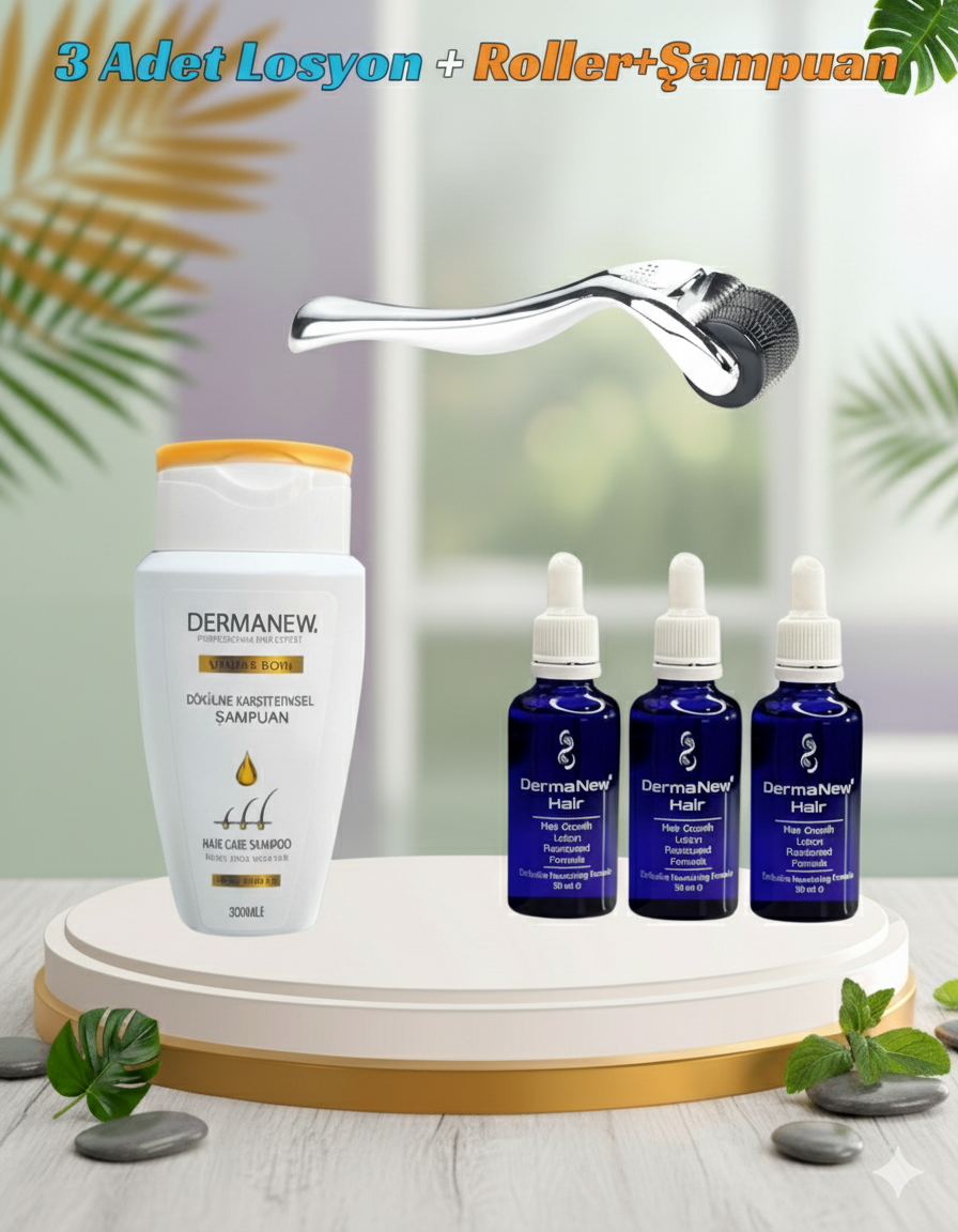 3’Lü Saç Bakım Seti + Roller + Şampuan