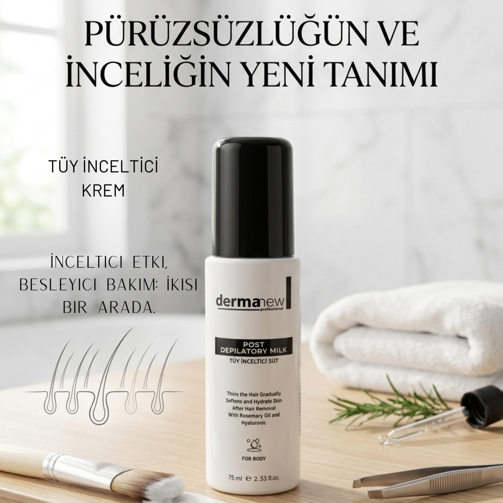 Dermanew Tüy İnceltici & Vücut Sütü – Epilasyon Sonrası Yatıştırıcı ve Pürüzsüzleştirici Etki