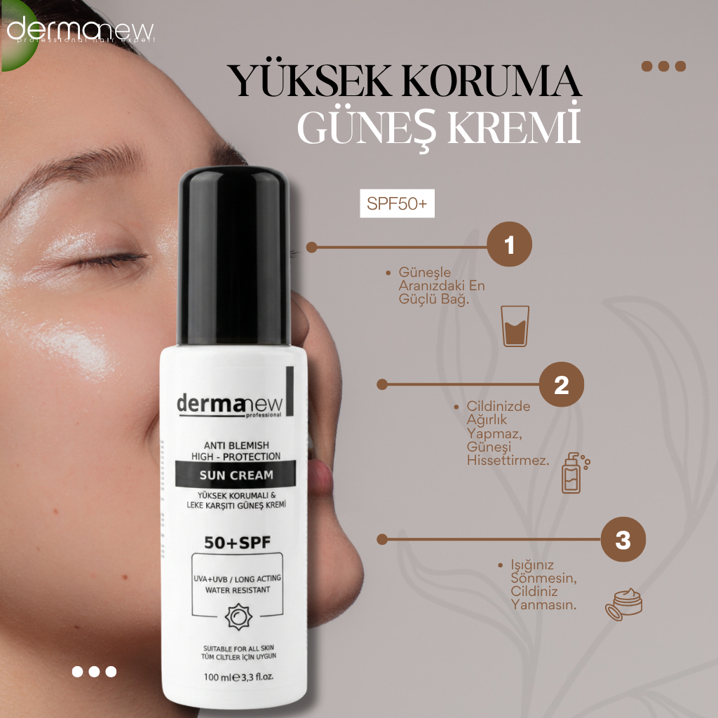 Dermanew SPF 50+ Leke Karşıtı, Yoğun Nemlendirici Yüz ve Vücut Güneş Kremi
