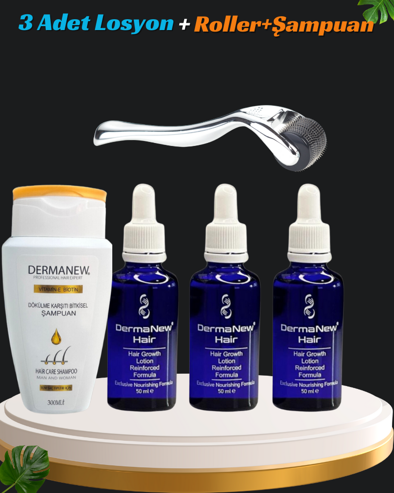 3’Lü Saç Bakım Seti + Roller + Şampuan