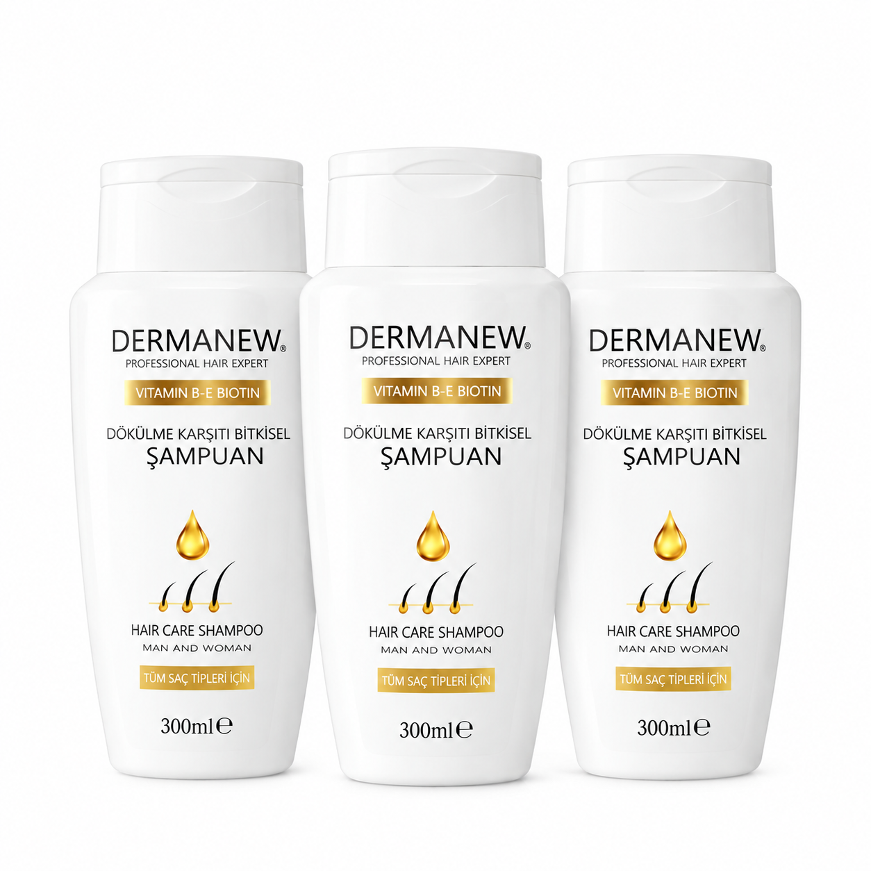 Dermanew Dökülme Karşıtı Bitkisel Şampuan Özel Seri Kadın - Erkek 3'lü Set (3 x 300 ml)