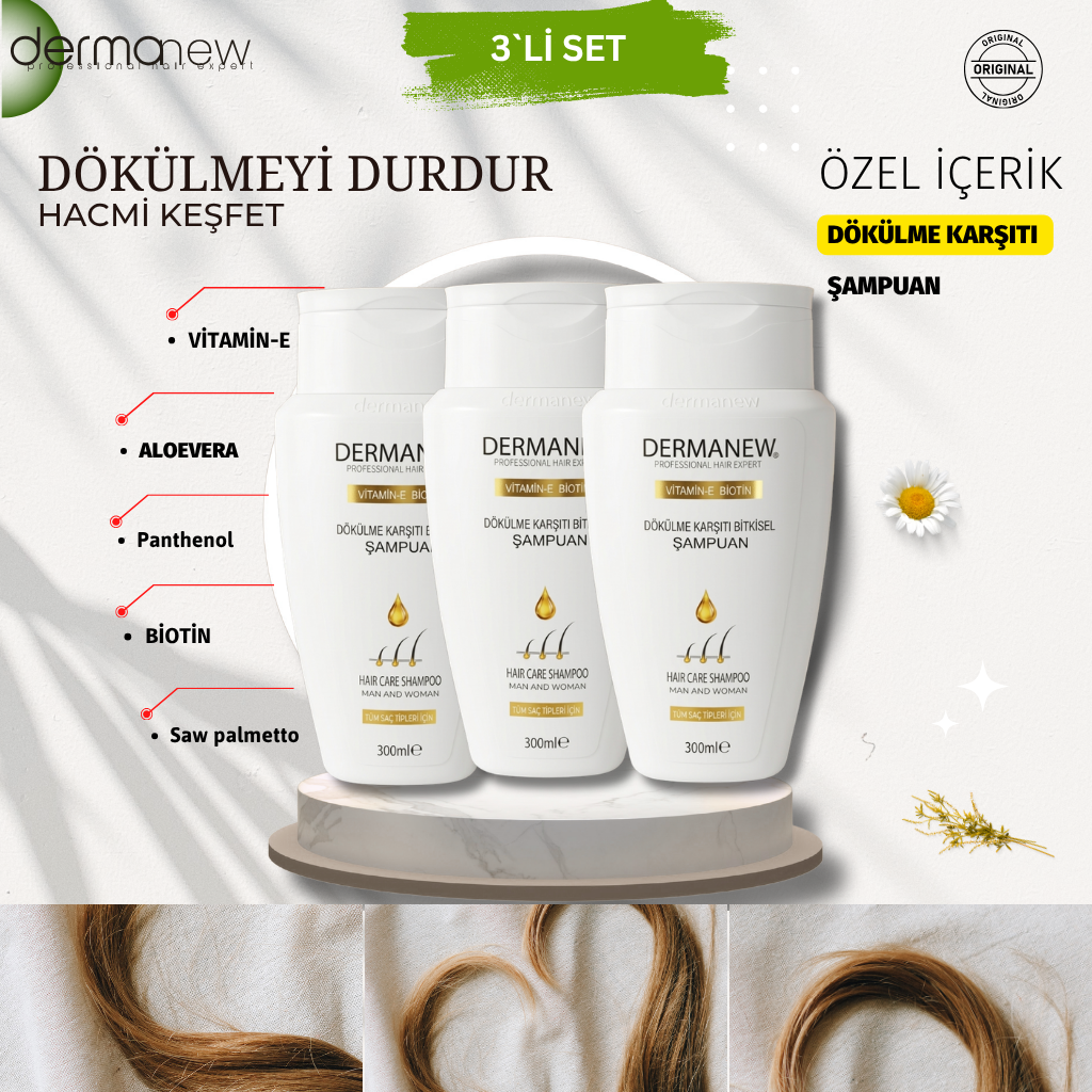 Saç Dökülmesi Karşıtı Şampuan - Kadın- Erkek- Avantajlı 3 lü Set