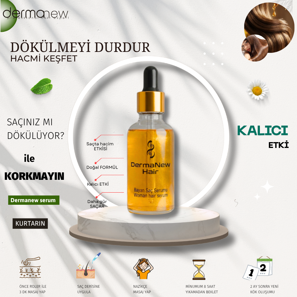 Dermanew Saç Bakım Serumu 5`Lİ SET + Roller + Şampuan