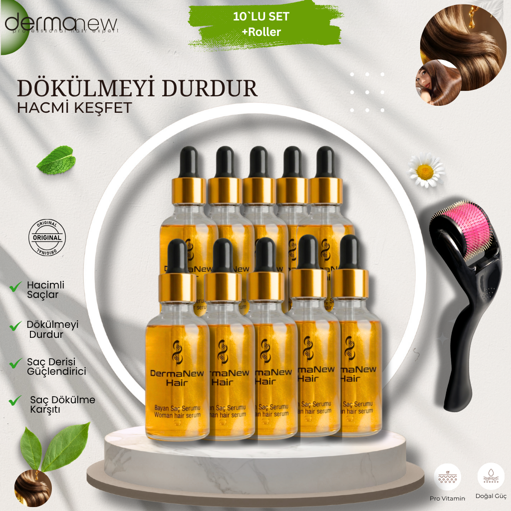 Dermanew Saç Bakım Serumu 10`LU SET + Roller