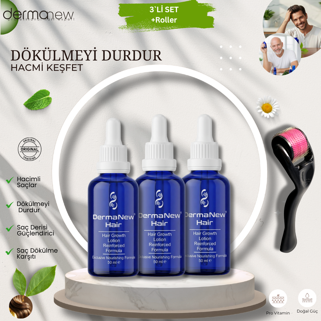 Dermanew Saç Bakım Serumu 3`Lİ SET + Roller 
