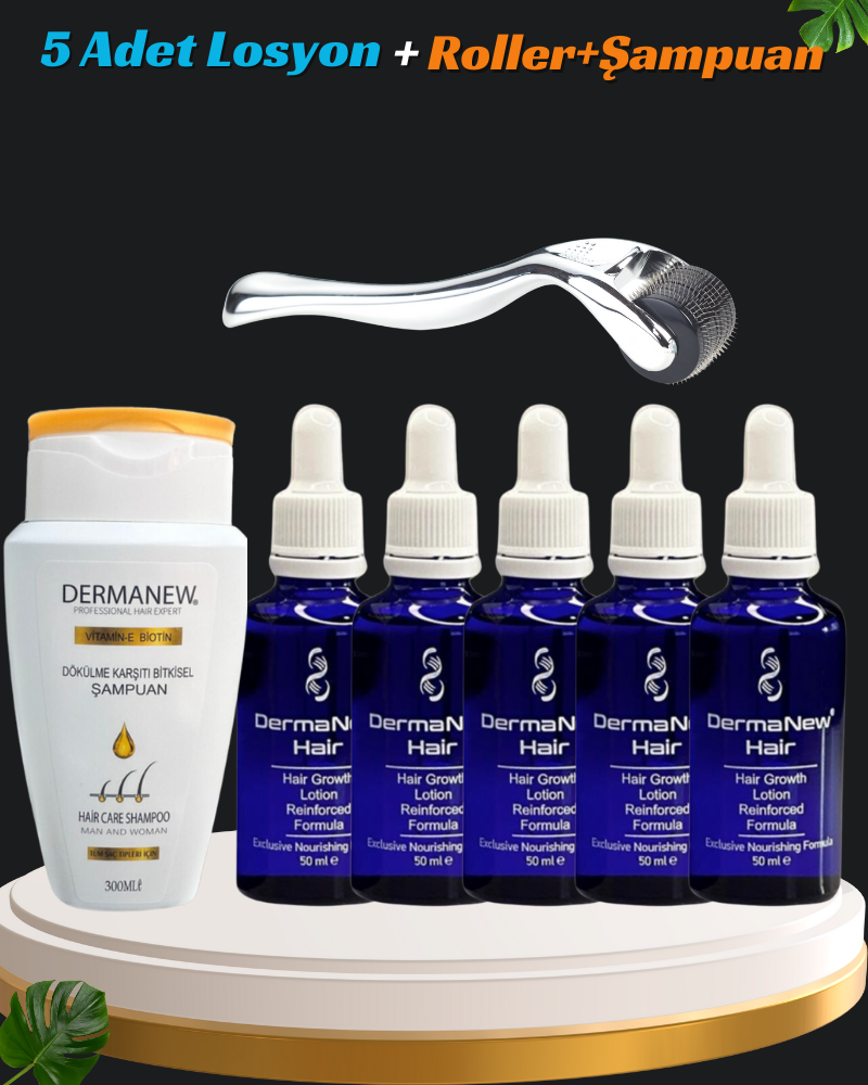  5’Li Saç Bakım Serumu + Roller + Şampuan ( En çok tercih edilen set )