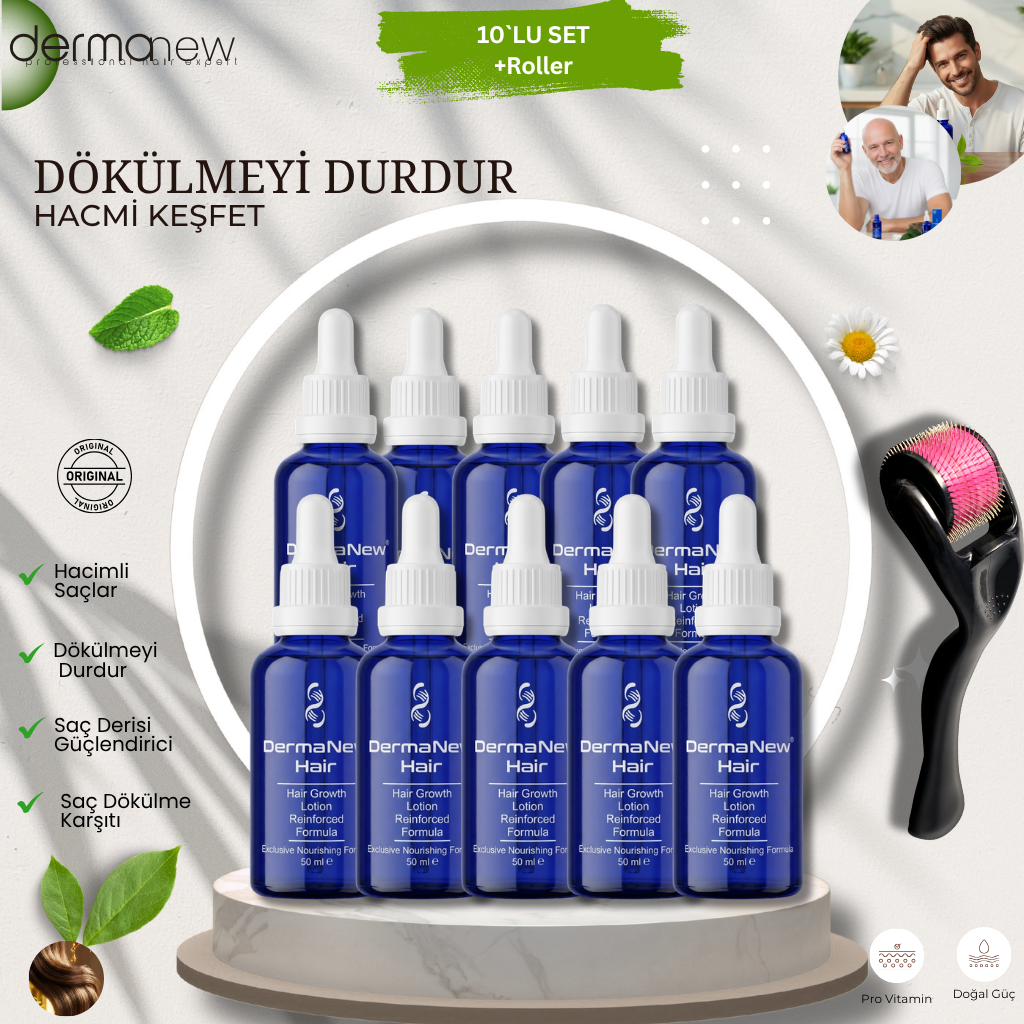 Dermanew Saç Bakım Serumu 10`LU SET+ Roller