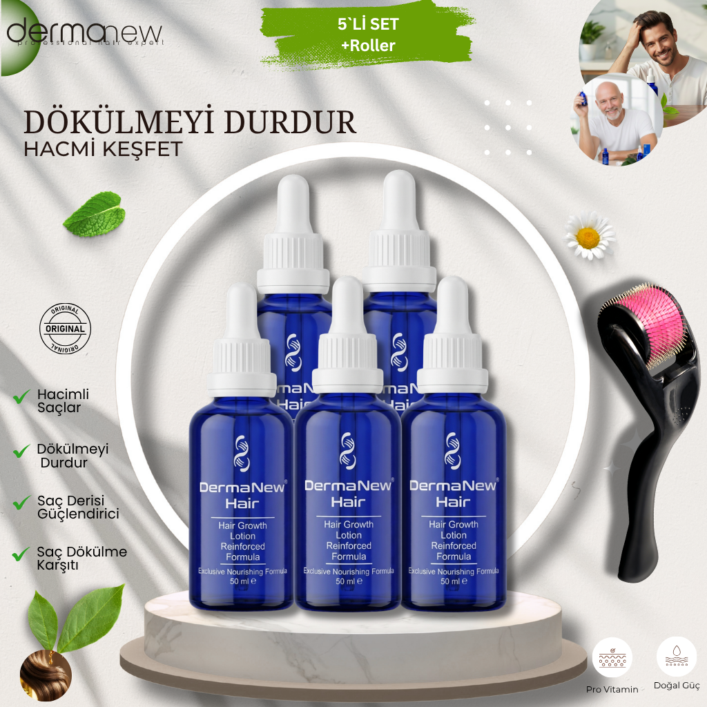 Dermanew Saç Bakım Serumu 5`Lİ SET + Dermaroller