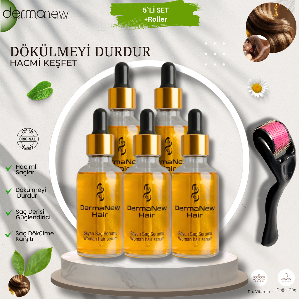 Dermanew Saç Bakım Serumu 5`Lİ SET + Roller 